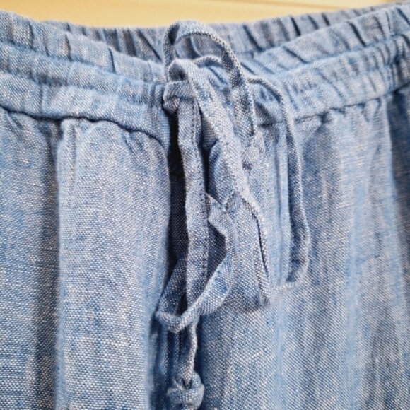 Talbots Linen Sz 22 Lagenlook Straight Leg Elastic waist Beachy Pants Blue - Picture 3 of 10